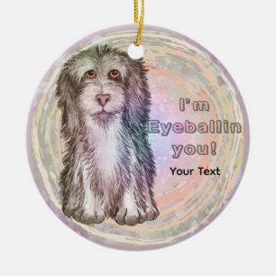 Eyeballing You Sheepdog Ceramic Ornament
