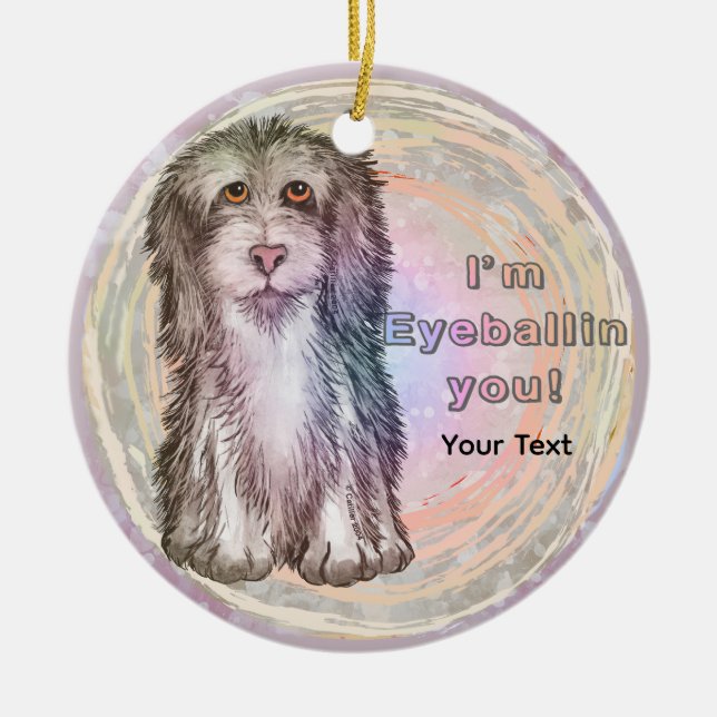 Eyeballing You Sheepdog Ceramic Ornament (Front)