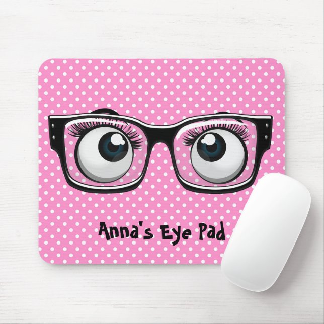 Eyeballs and Glasses on Polka Dots Mouse Pad (With Mouse)