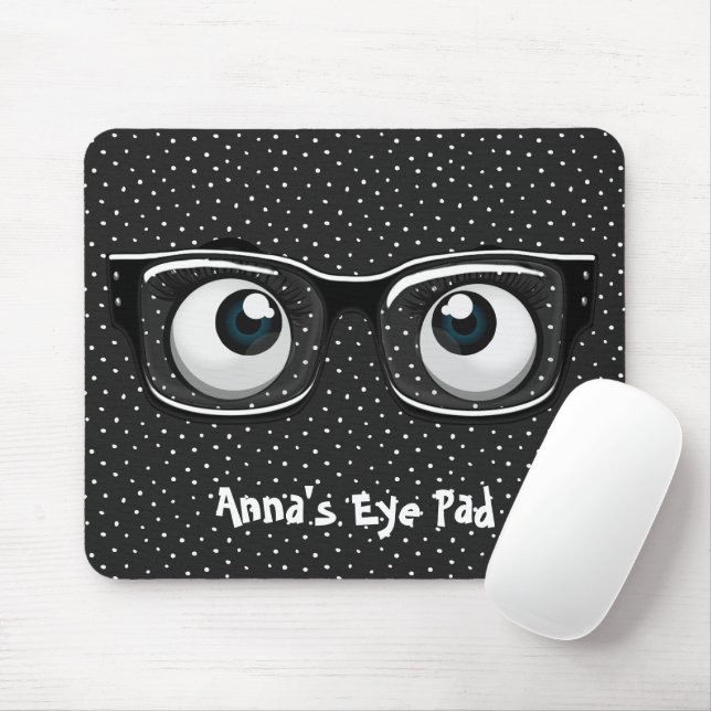 Eyeballs and Glasses on Polka Dots Mouse Pad (With Mouse)