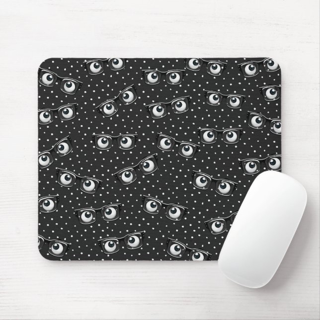 Eyeballs and Glasses on Polka Dots Mouse Pad (With Mouse)