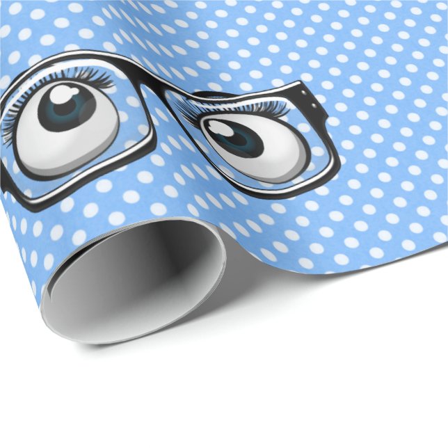 Eyeballs and Glasses on Polka Dots Wrapping Paper (Roll Corner)