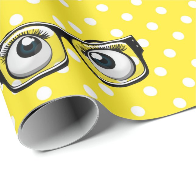 Eyeballs and Glasses on Polka Dots Wrapping Paper (Roll Corner)