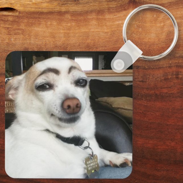 Eyebrow Dog Meme Double Sided Keychain (Back)