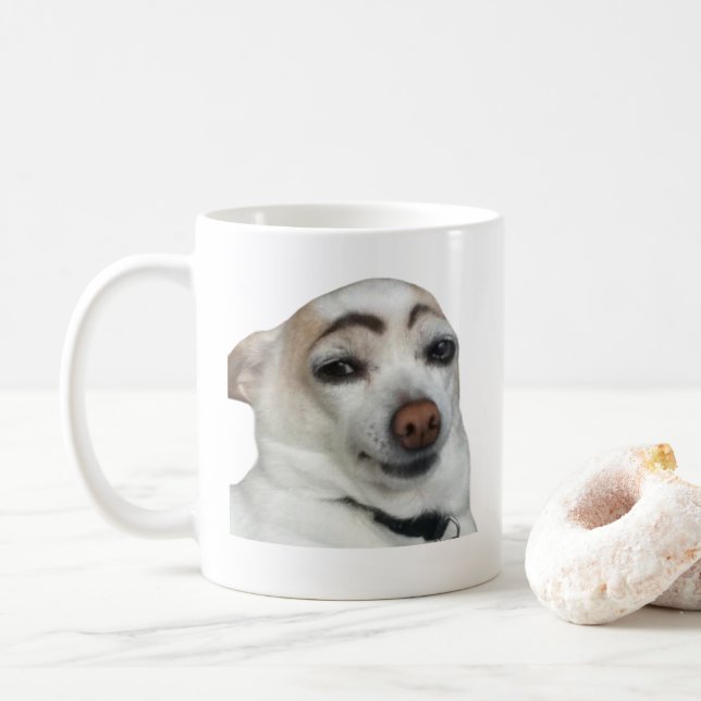 Eyebrow Dog Meme Mug Double Sided (With Donut)