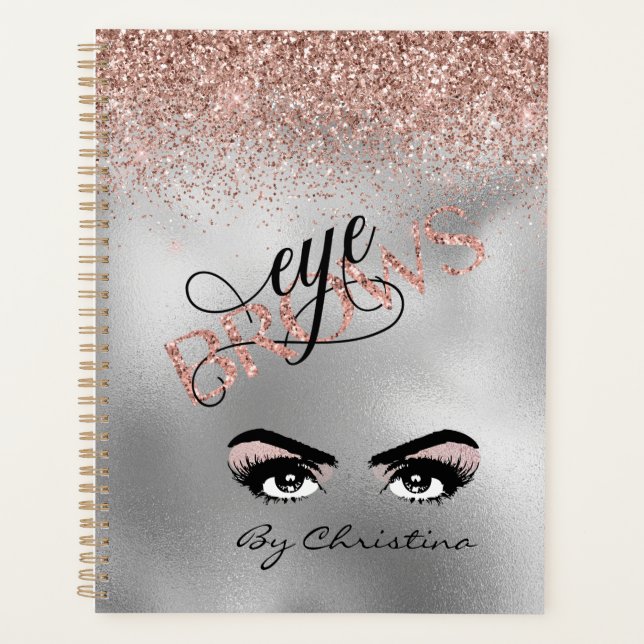 Eyebrow Handwritten Rose Gold Threading Waxing Planner (Front)