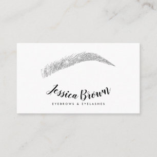 Eyebrow lashes chic silver glitter name glam white business card