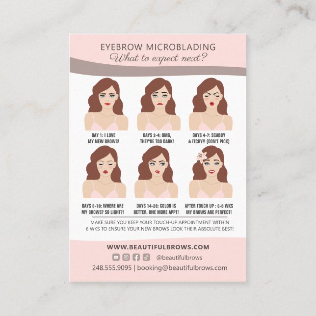 Eyebrow Microblading Aftercare & Appointment Busin Business Card (Back)