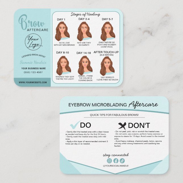 Eyebrow Microblading Aftercare Instructions Busine Business Card (Front/Back)