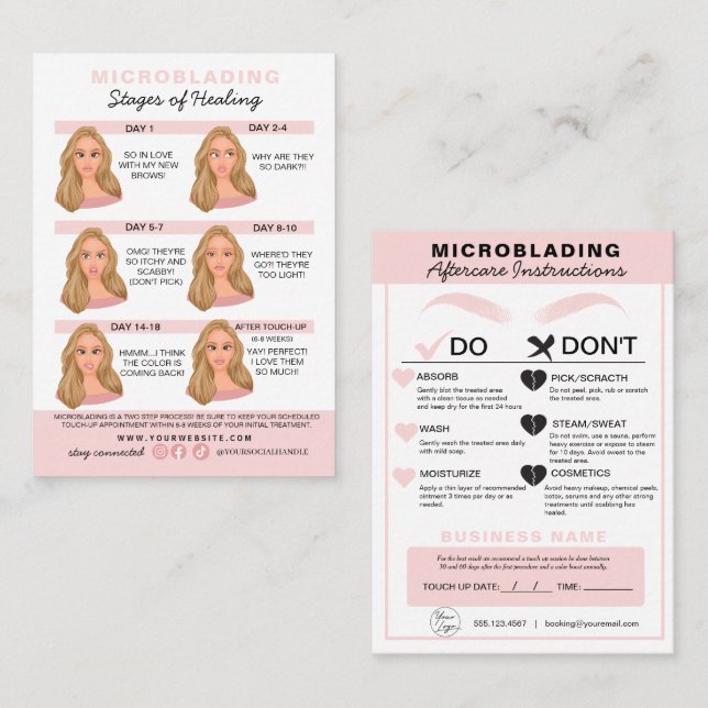 Eyebrow Microblading Aftercare Instructions Busine Business Card (Front/Back)