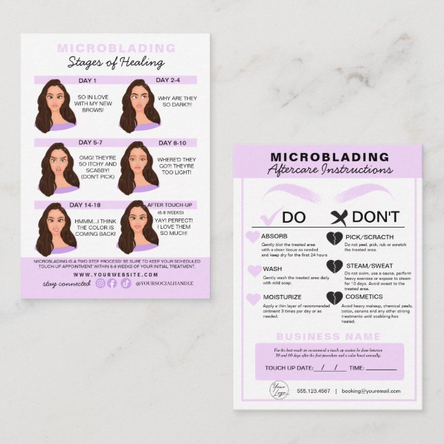 Eyebrow Microblading Aftercare Instructions Busine Business Card (Front/Back)