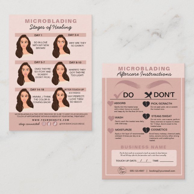 Eyebrow Microblading Aftercare Instructions Busine Business Card (Front/Back)