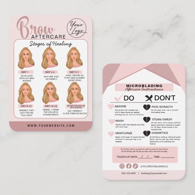 Eyebrow Microblading Aftercare Instructions Business Card (Front/Back)