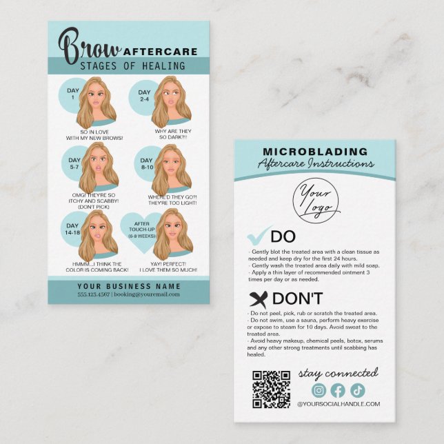 Eyebrow Microblading Aftercare Instructions Business Card (Front/Back)