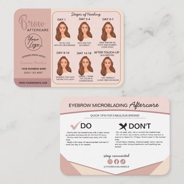 Eyebrow Microblading Aftercare Instructions Business Card (Front/Back)
