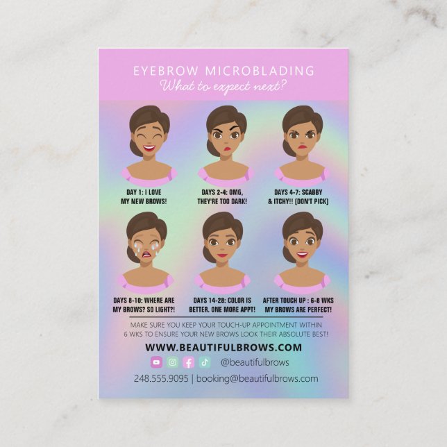Eyebrow Microblading Aftercare Instructions Pastel Business Card (Back)