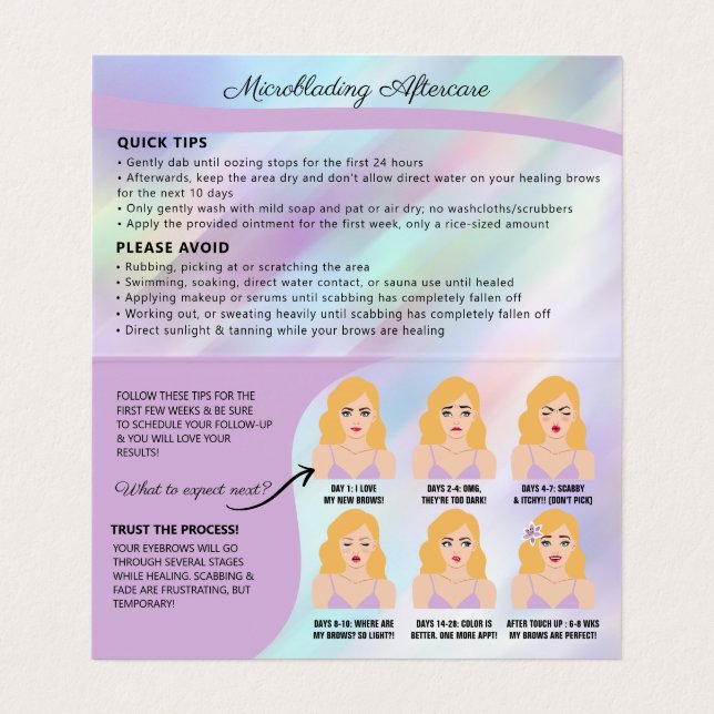 Eyebrow Microblading Brow Aftercare & Appointment  Business Card (Inside Unfolded)