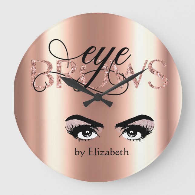 Eyebrow Microblading Tinting Waxing Rose Gold Eyes Large Clock (Front)
