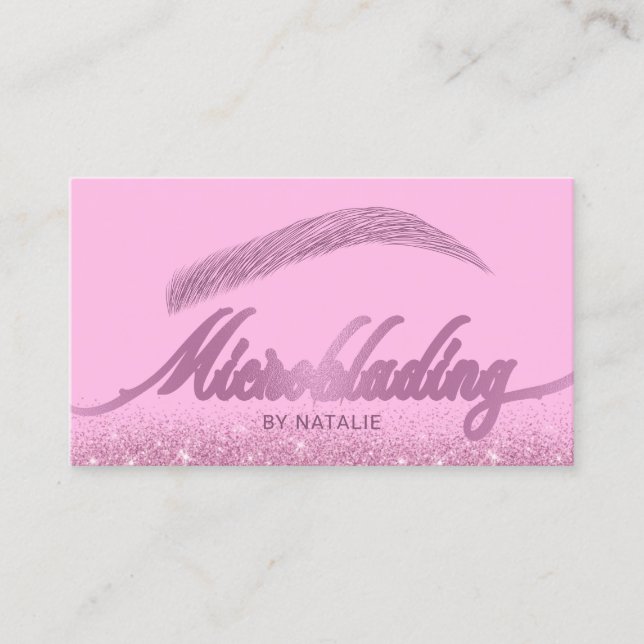 Eyebrow Salon Microblading Modern Pink Glitter Business Card (Front)