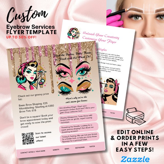 ⭐️Eyebrow Shaping Flyer Template Pink Gold Sparkle (Creator Uploaded)