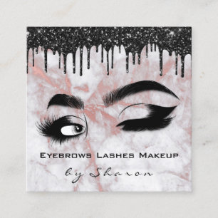 Eyebrows Lash Teal 6 Punches QR Code Marble Rose Square Business Card