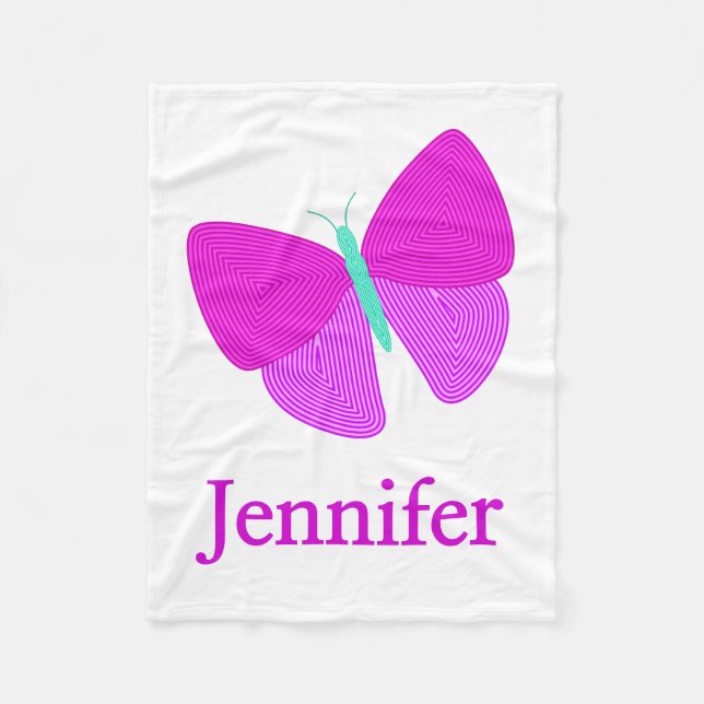 Eyecatching Artistic Line Pattern Butterfly + Name Fleece Blanket (Front)