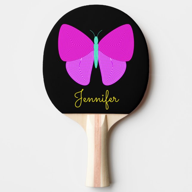 Eyecatching Artistic Line Pattern Butterfly + Name Ping Pong Paddle (Front)