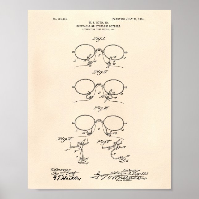 Eyeglass Support 1904 Patent Art Old Peper Poster (Front)