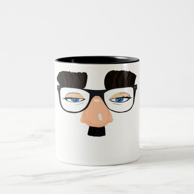 Eyeglasses and Face with Moustache Two-Tone Coffee Mug (Center)