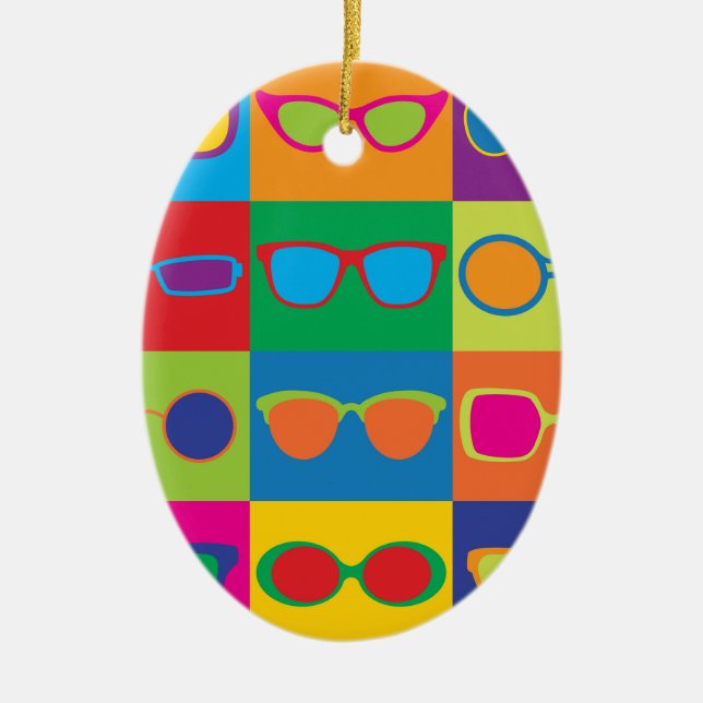 Eyeglasses Chequerboard Ceramic Ornament (Front)