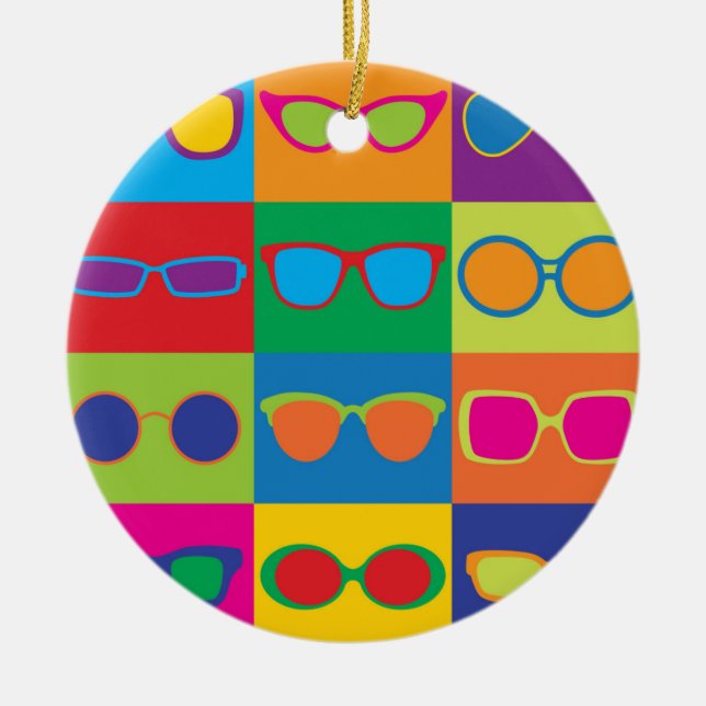 Eyeglasses Chequerboard Ceramic Tree Decoration (Front)