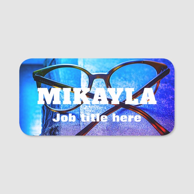 Eyeglasses on Light Blue Optical  Name Tag (Front)