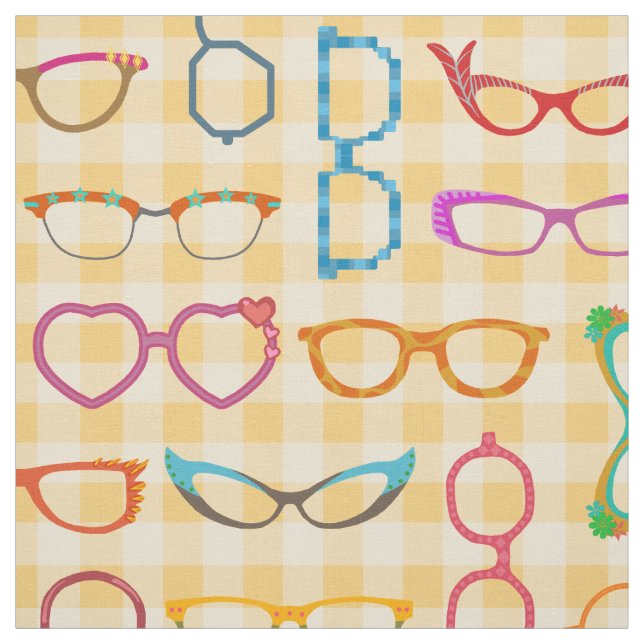 Eyeglasses Retro Modern Hipster Orange Gingham Fabric (Swatch)
