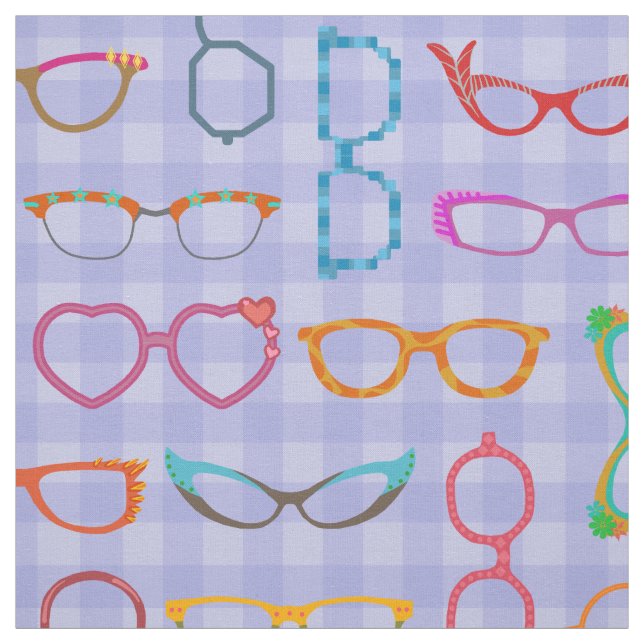 Eyeglasses Retro Modern Hipster Violet Gingham Fabric (Swatch)
