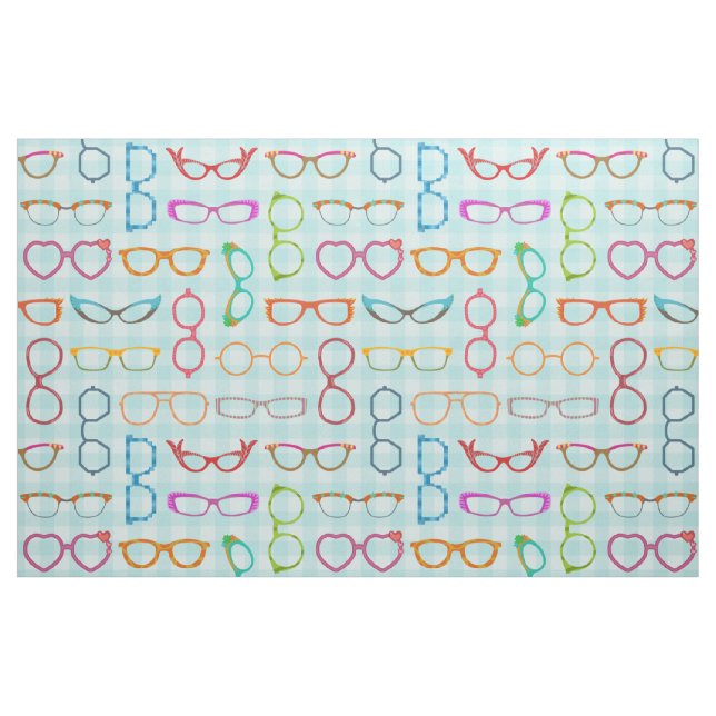 Eyeglasses Retro Modern Hipster with Blue Gingham Fabric (Fat Quarter)