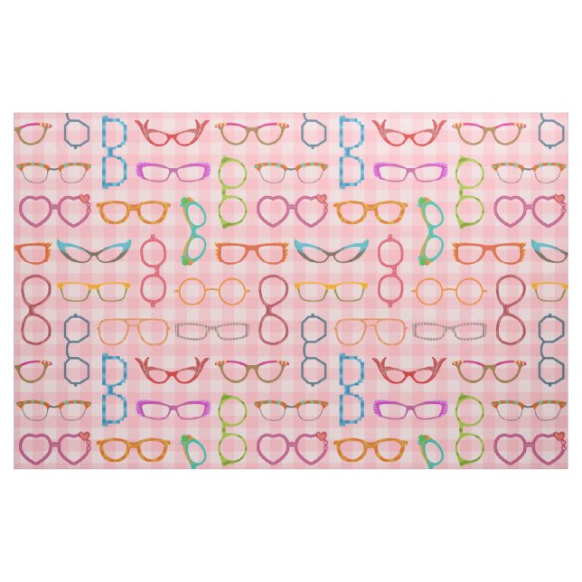 Eyeglasses Retro Modern Hipster with Pink Gingham Fabric (Fat Quarter)