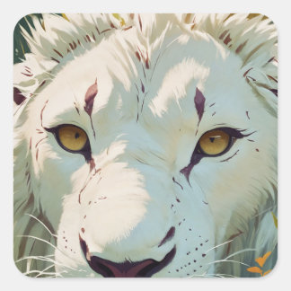 Eyeing The Prize Catch- Rare White Lion Square Sticker