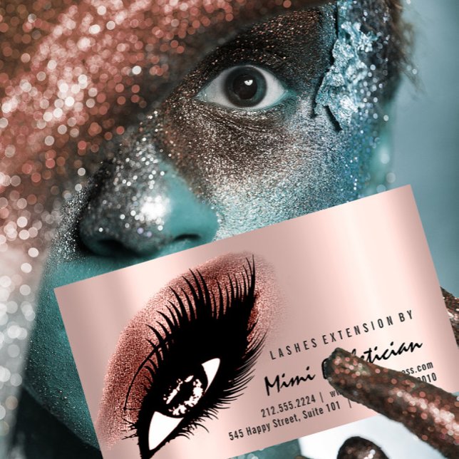 Eyelash Aftercare Instructions Rose Gold Glam Business Card (Creator Uploaded)