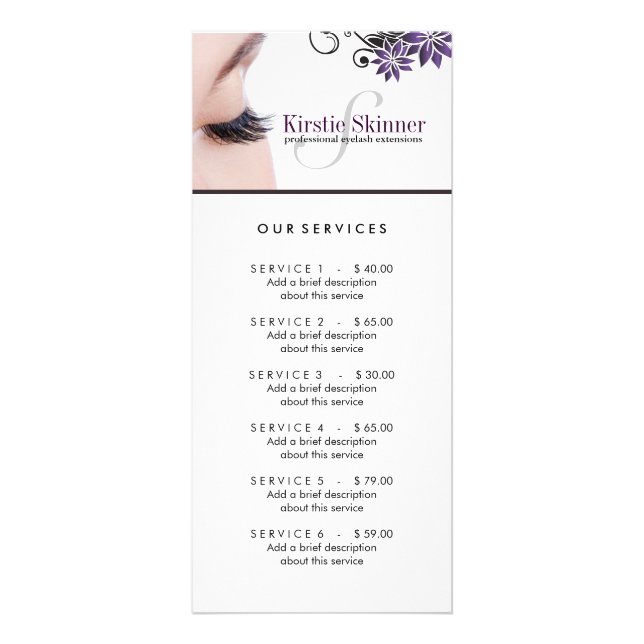 Eyelash and Waxing Service Menu (Front)