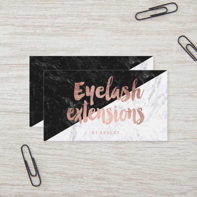 Eyelash block modern rose gold typography marble business card (Front/Back In Situ)