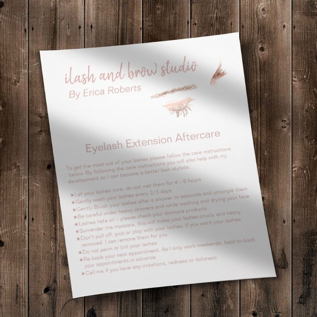 Eyelash & Brow Makeup Artist Aftercare Instruction Flyer (Creator Uploaded)