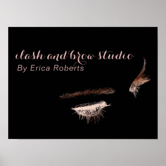 Eyelash & Brow Makeup Artist Rose Gold Foil Salon Poster (Front)