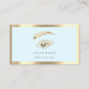Eyelash Brow Makeup Logo Qr Code Blue Pastel Gold Business Card