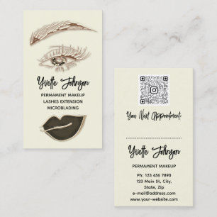 Eyelash Brow Makeup Logo QR Code Lip Gold Brown Business Card