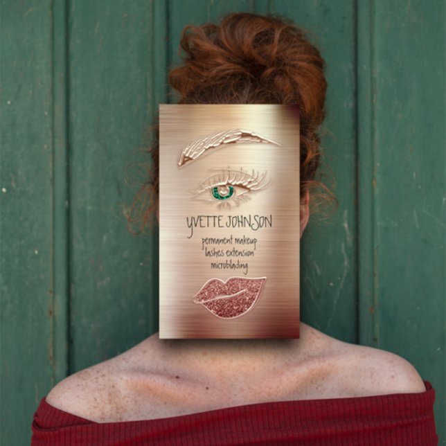 Eyelash Brow Makeup Logo QRCode Lip Rose Glitter  Business Card (Eyelash Brow Makeup Logo QRCode Lip Rose Glitter Business Card)