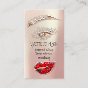 Eyelash Brow Makeup Logo QRCode Rose Gold Lip Business Card