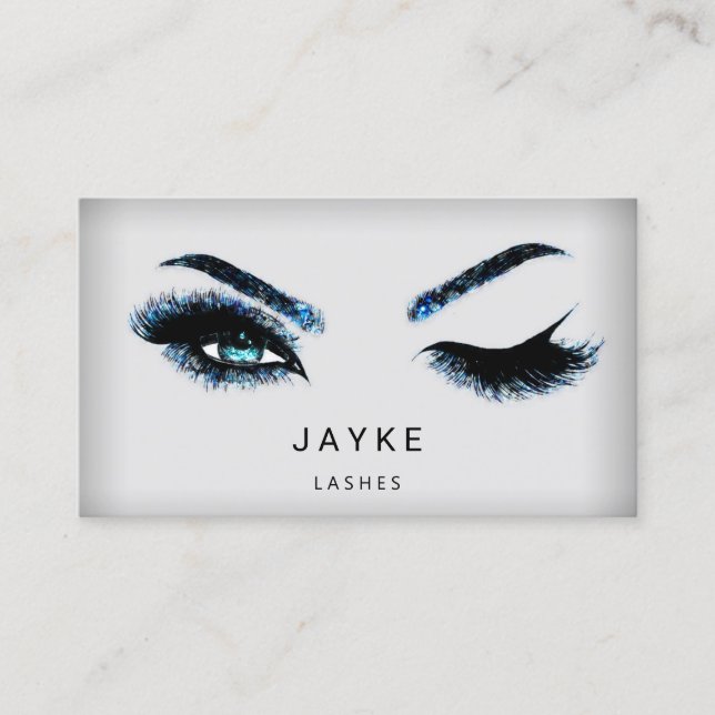 Eyelash Brow Microblade QR Logo Blue Lashes Business Card (Front)
