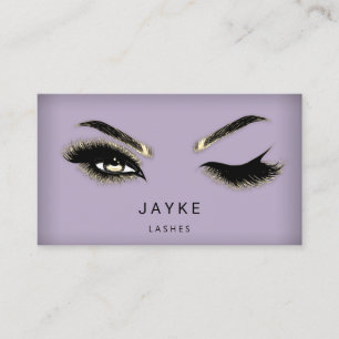 Eyelash Brow Microblade QR Logo Purple Gold  Business Card