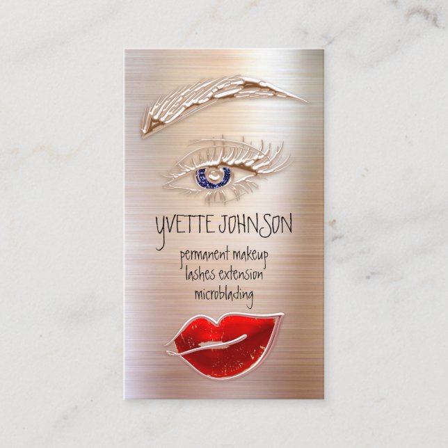 Eyelash Brows Makeup Logo QRCode Lips Rose Red SPA Business Card (Front)