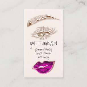Eyelash Brows Makeup Logo QRCode Pink Lip Gold  Business Card